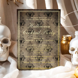 Gothic Skulls Halloween Cocktail Party Gold Folieneinladung