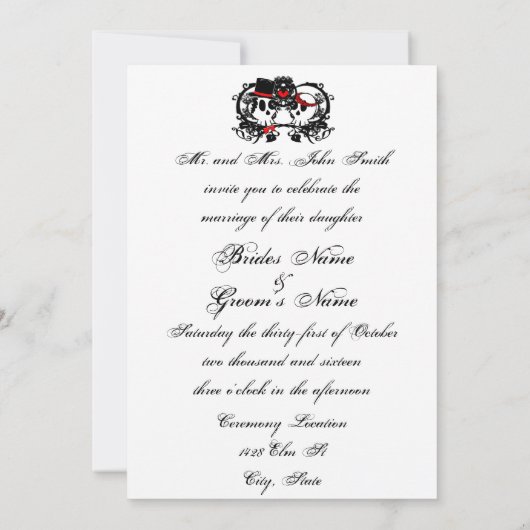 Gothic Skulls Hochzeit Einladung (Rückseite)