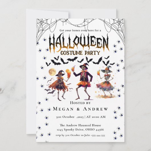 Gothic Skulls in Hats Halloween Party Einladung (Vorderseite)