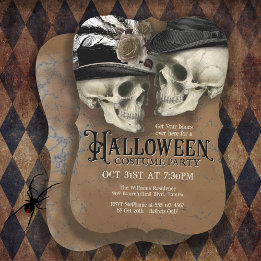 Gothic Skulls in Hats Halloween Party Einladung