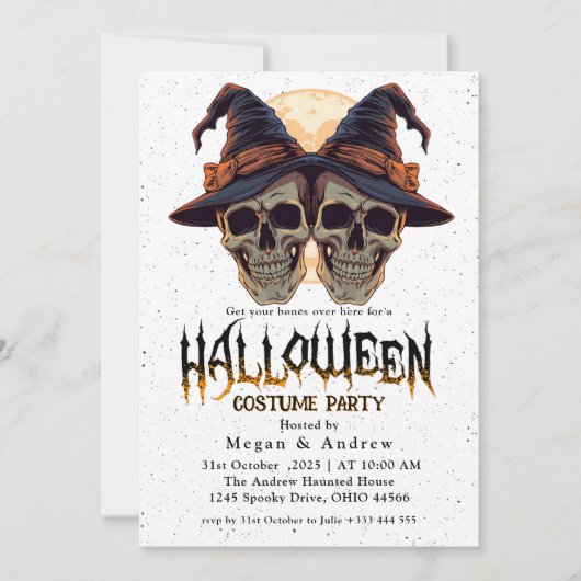 Gothic Skulls in Hats Halloween Party Einladung (Vorderseite)