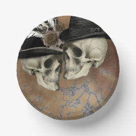 Gothic Skulls in Hats Vintag Halloween Pappteller