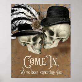 Gothic Skulls in Hats Vintag Halloween Poster