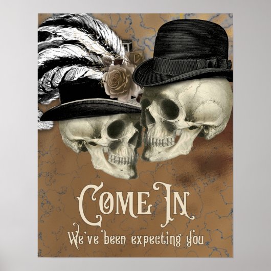 Gothic Skulls in Hats Vintag Halloween Poster (Vorne)