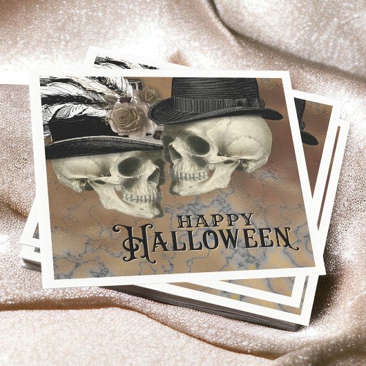 Gothic Skulls in Hats Vintag Halloween Serviette