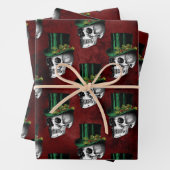 Gothic Skulls in Top Hats Red Green Holiday Geschenkpapier Set (Beispiel)
