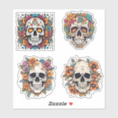 Gothic Skulls mit Blume Set Aufkleber (Blatt)