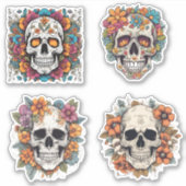 Gothic Skulls mit Blume Set Aufkleber (Vorderseite)