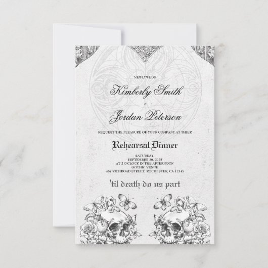 Gothic Skulls Moody Dark Wedding Probe Dinner Einladung (Vorderseite)