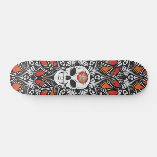 Gothic Skulls - Orange Skateboard (Horizontal)