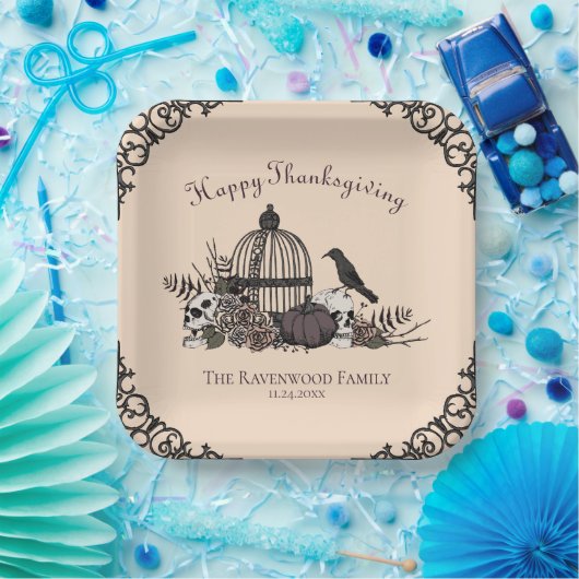 Gothic Skulls, Pumpkin & Herbstlaubs Erntedank Pappteller (Party)