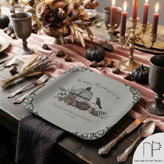 Gothic Skulls, Pumpkin & Herbstlaubs Erntedank Pappteller