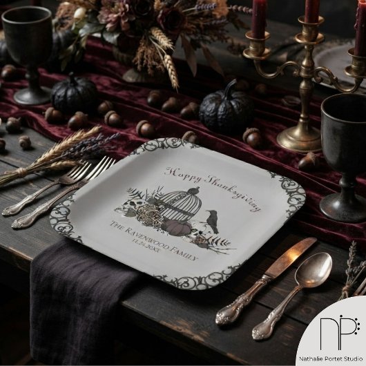 Gothic Skulls, Pumpkin & Herbstlaubs Erntedank Pappteller