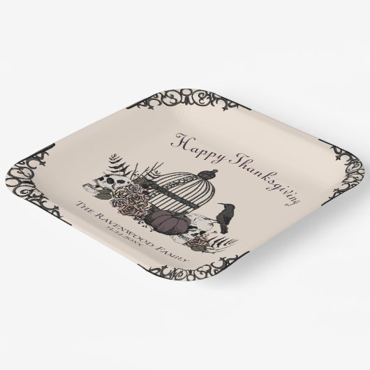 Gothic Skulls, Pumpkin & Herbstlaubs Erntedank Pappteller (Gewinkelt)