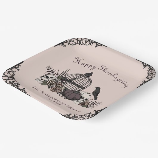 Gothic Skulls, Pumpkin & Herbstlaubs Erntedank Pappteller (Gewinkelt)