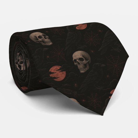 Gothic Skulls & Ravens Dark Halloween Krawatte (Gerollt)
