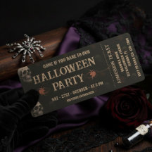 Gothic Skulls & Ravens Dark Halloween-Party Ticket