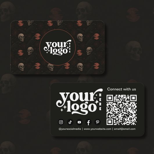 Gothic Skulls & Ravens Dark Halloween QR Code Visitenkarte