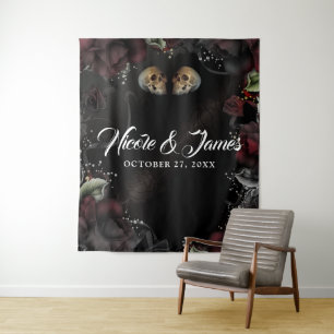 Gothic Skulls Red Black Rose Hochzeitstag Hintergr Wandteppich