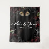 Gothic Skulls Red Black Rose Hochzeitstag Hintergr Wandteppich (Vorderseite)
