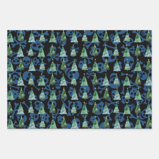 Gothic Skulls Red Lila Blue Christmas Trees Geschenkpapier Set (Vorderseite 3)