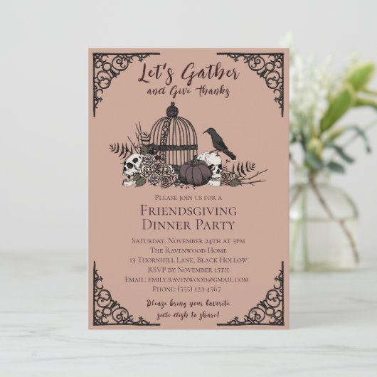 Gothic Skulls & Rose Danke an die Freundschaft Einladung (Stehend Vorderseite)