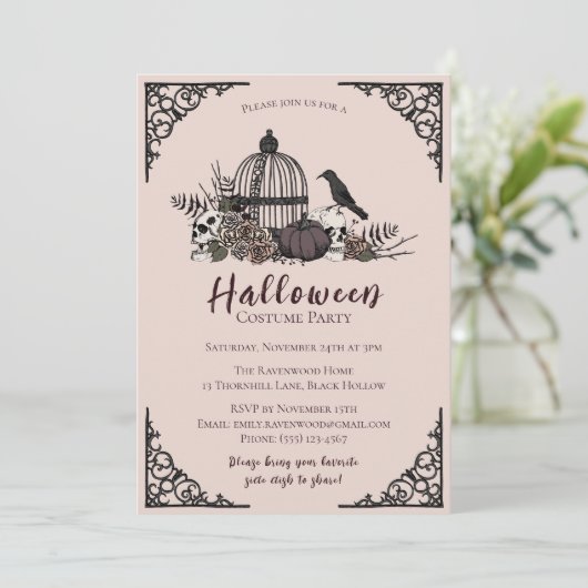 Gothic Skulls & Rose Danke an die Freundschaft Einladung (Stehend Vorderseite)