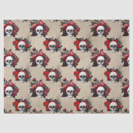 Gothic Skulls rote Rosen gekachelt Muster Seidenpapier