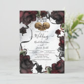 Gothic Skulls Rote Rosen Weißes Halloween Hochzeit Einladung (Stehend Vorderseite)