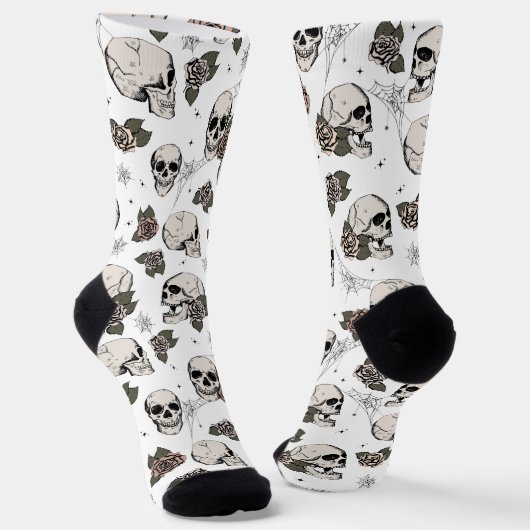 Gothic Skulls und Rose Blumenbeete Socken (Gewinkelt)