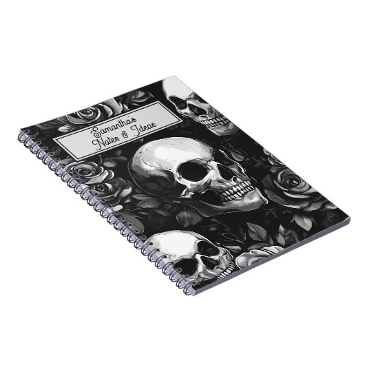 Gothic Skulls und Rose schwarz Notizblock (Rechte Seite)
