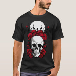 Gothic Skulls und Rote Blume Basic Dark T - Shirt