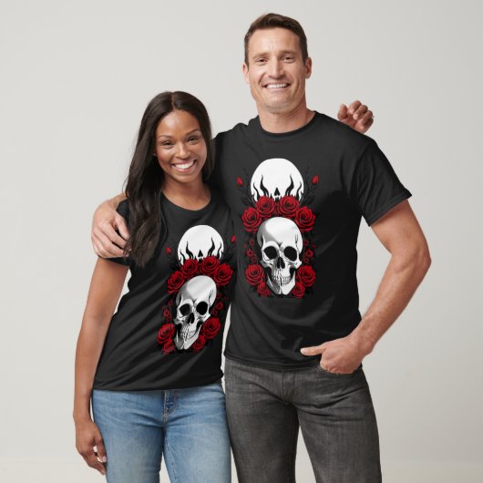 Gothic Skulls und Rote Blume Basic Dark T - Shirt (Unisex)