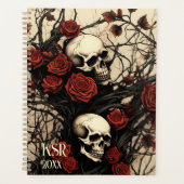Gothic Skulls und rote Rosen Monogramm Planer (Vorderseite)