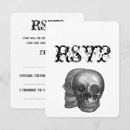 Gothic Skulls Wedding RSVP Karte (Vorne/Hinten)