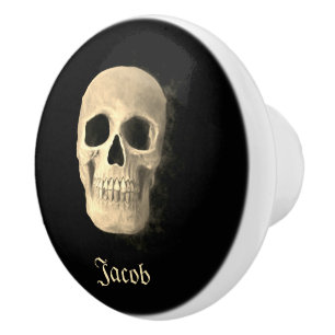 Gothic Smokey Skull Head Cool Black Beige Macabre Keramikknauf
