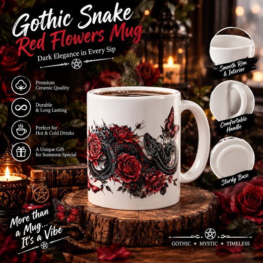 Gothic Snake & Red Flowers Tasse – Dunkle Botanik