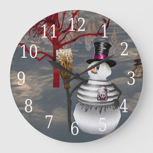 Gothic Snowman Clock Große Wanduhr (Vorderseite)
