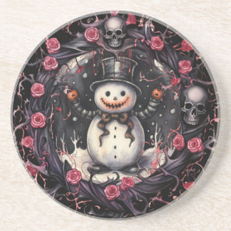 Gothic Snowman Skulls and Roses Getränkeuntersetzer