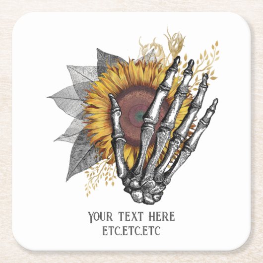 Gothic Sonnenblumen Skelett Rechteckiger Pappuntersetzer (Vorderseite)