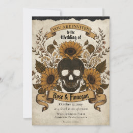 Gothic-Sonnenblumen-Totenkopf-Herbst-Vintage-Hallo Einladung