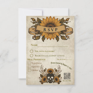 Gothic-Sonnenblumen-Totenkopf-Hochzeit Vintage-Hal Ankündigung