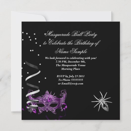 Gothic Spider Masquerade Maske Lila Schwarz Einladung (Rückseite)