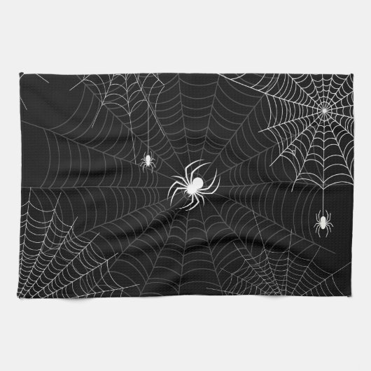 Gothic Spider Web Halloween Black & White Geschirrtuch (Horizontal)