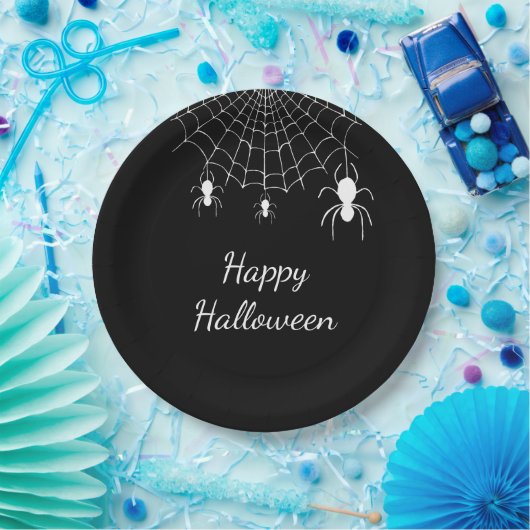 Gothic Spiders Simple Schwarz-weiß Happy Halloween Pappteller (Party)