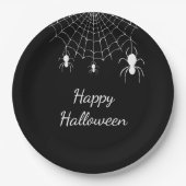 Gothic Spiders Simple Schwarz-weiß Happy Halloween Pappteller (Vorderseite)