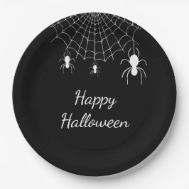 Gothic Spiders Simple Schwarz-weiß Happy Halloween Pappteller