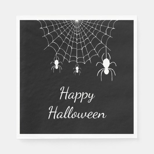 Gothic Spiders Simple Schwarz-weiß Happy Halloween Serviette (Vorderseite)