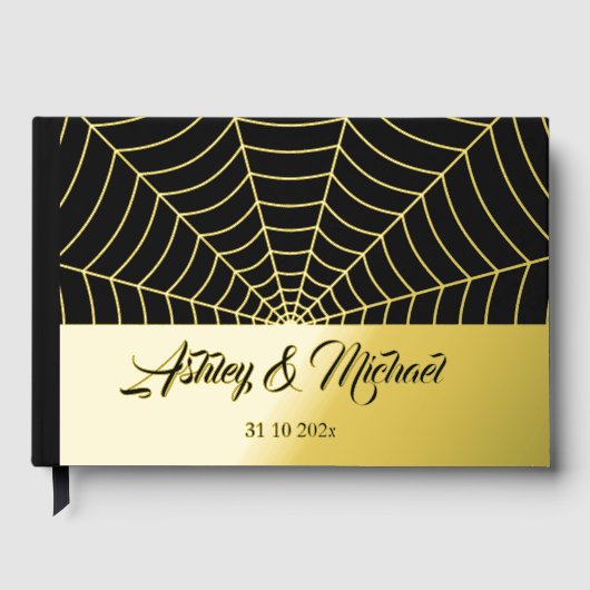 Gothic Spinnweb Custom Wedding Black Gold Folie Gästebuch (Vorderseite)