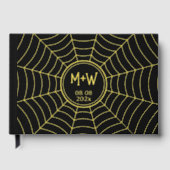Gothic Spinnweb Monogram Wedding Black Gold Folie Gästebuch (Vorderseite)